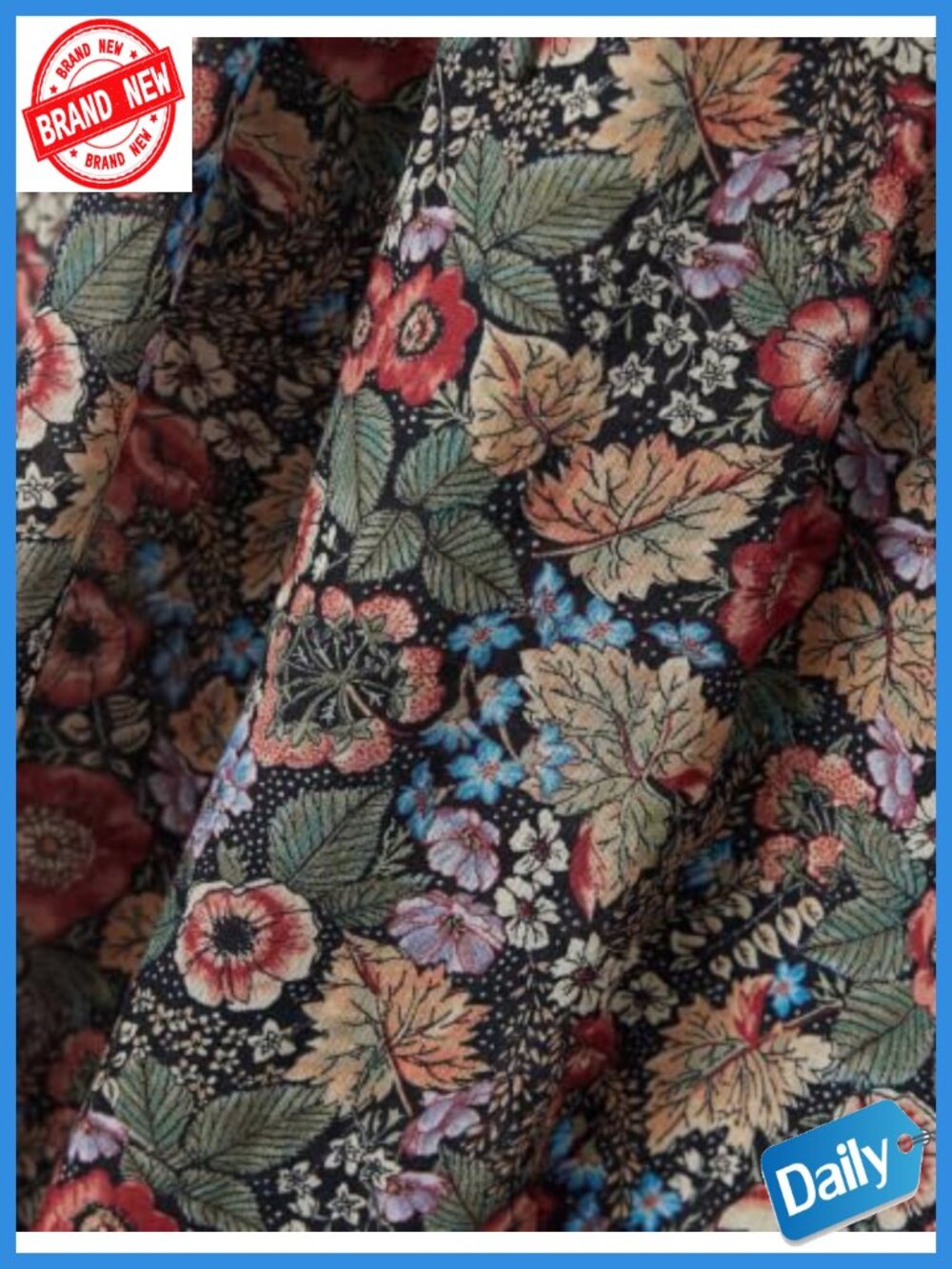 Boho Floral Puff Sleeve Maxi Dress with Pockets, Smocked A-Line - Picture 5 of 5